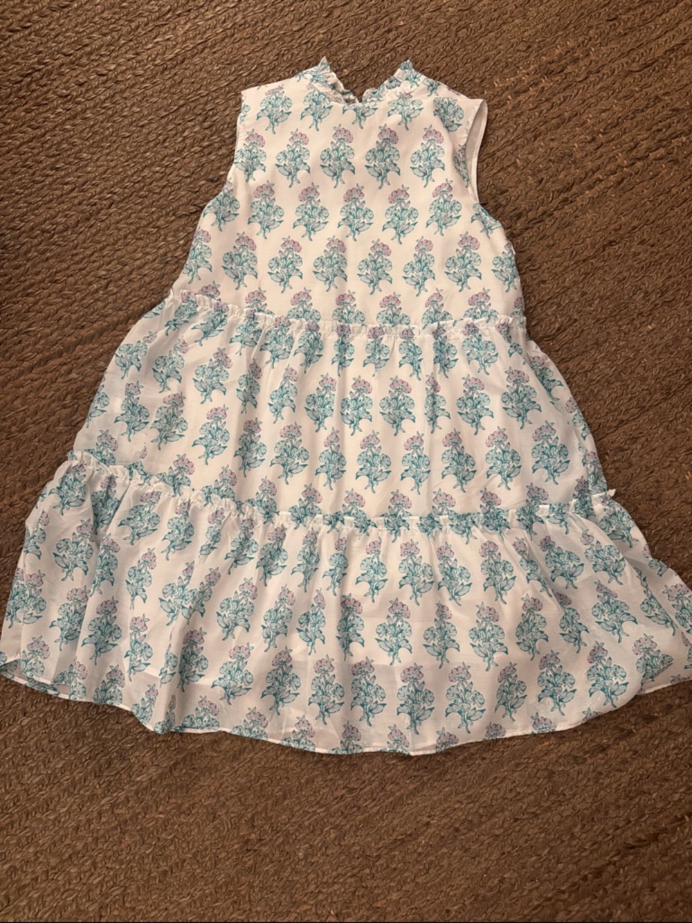 J Marie White & Teal Floral Tiered womens Dress